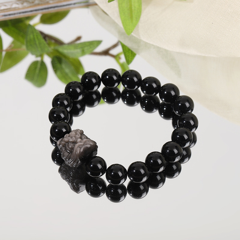 Obsidian bead for Valentine's Day gift, zodiac year bracelet, men's new Chinese lion awakening bracelet