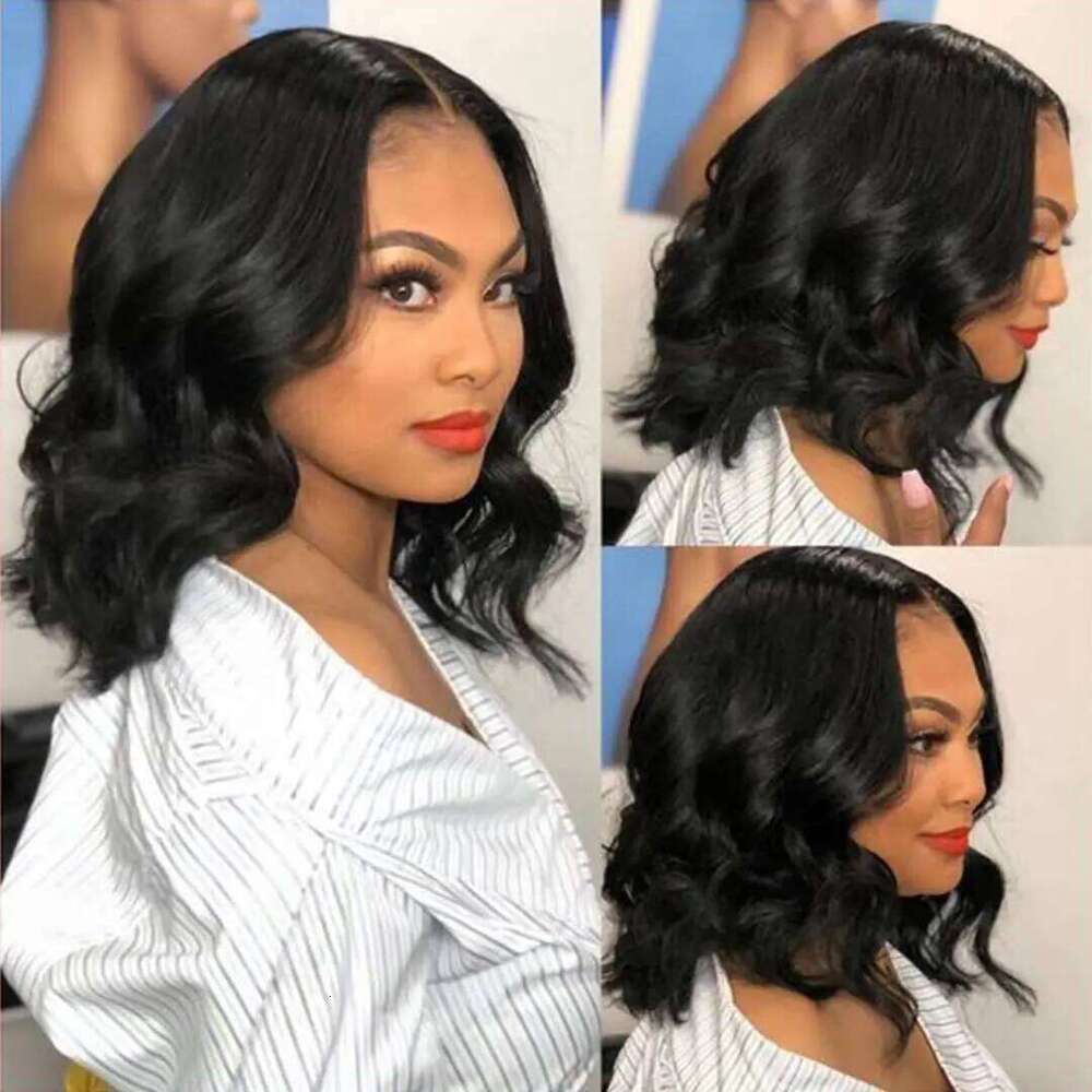 Black Short Body Lace Front Wigs Glueless Natural Wave Synthetic Heat Resistant Fiber Wig With Baby Hair 16 Inch