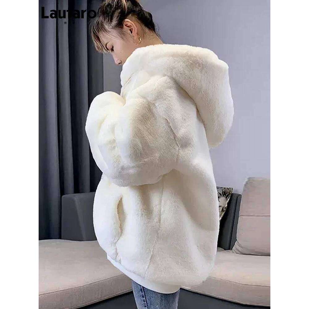Lautaro-Oversized Faux Fur Jacket for Women, Fluffy, Warm, Soft, White, Long Sleeve, Black, Zip Up, Korean Hoodie, Winter
