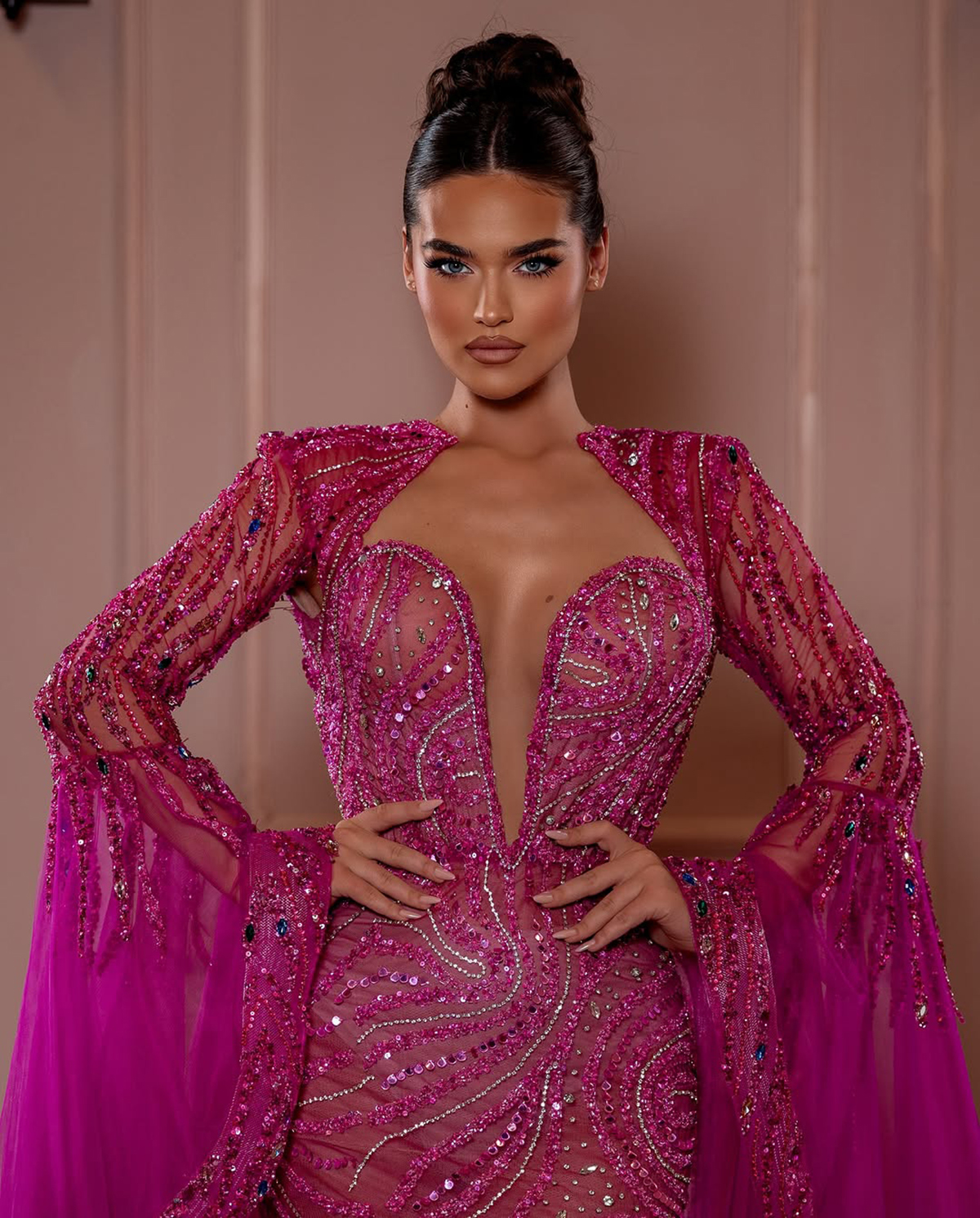 Fashion Sequins Evening Dresses Rhinestone Prom Dress Beading Flare sleeve See Through Mermaid Party Gowns Vestidos De Noche Plus Size