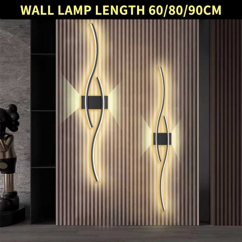 Modern LED Strip Wall Lamp Double Curve Remote Control Light Bedside Decor Black Gold Wall Sconces Living Room Bedroom LED FixtureXJ250526