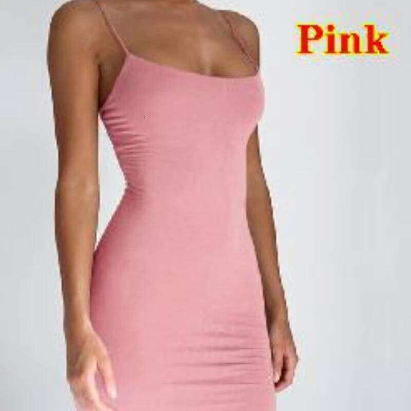 Hot Tight Dresses Summer Spaghetti Strap Mini Dress Women Sexy Bodycon Club Party Dresses Short Female Camisole Solid Black Sheath Sundress Casual Kne