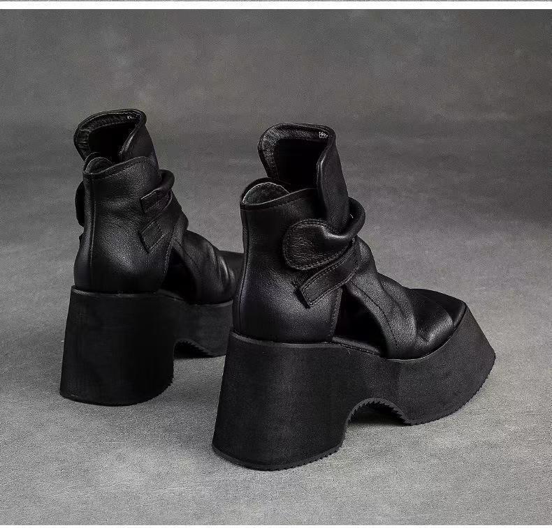 Retro thick-soled women's Spring/Summer 2025 new fish-mouth sponge high-top Roman sandal women