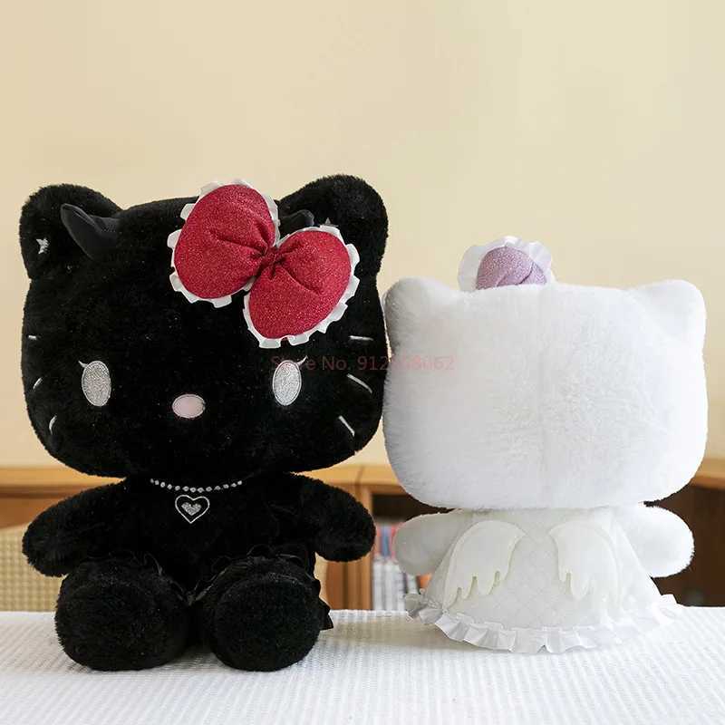 60cm Cute Sanrio Hello Kitty Plush Toy Kawaii Angel Demon KT Cat Soft Stuffed Plushies Doll Big Size Pillow Girls Halloween Giftw250526