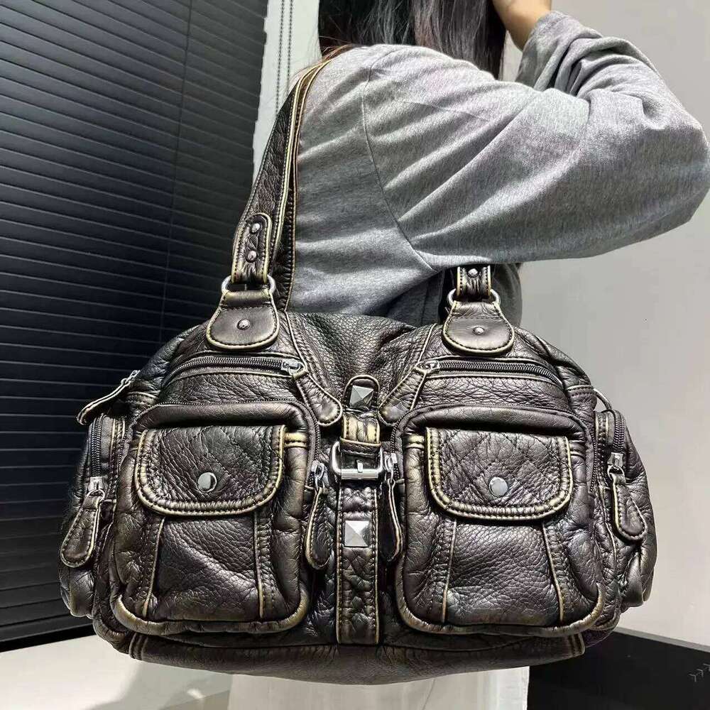 Women's Bags Designer Ladies' Fashionable Hot Girl Vintage Tote With Large Capacity Y2k Washed Vegan Leather Single Shoulder Crossbody Bag