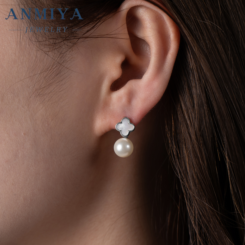 New Arrival Four Leaf Clover Earrings Trendy Jewelry Elegant Mother of Peal Four Clover Freshwater Pearl 925 Silver Earring