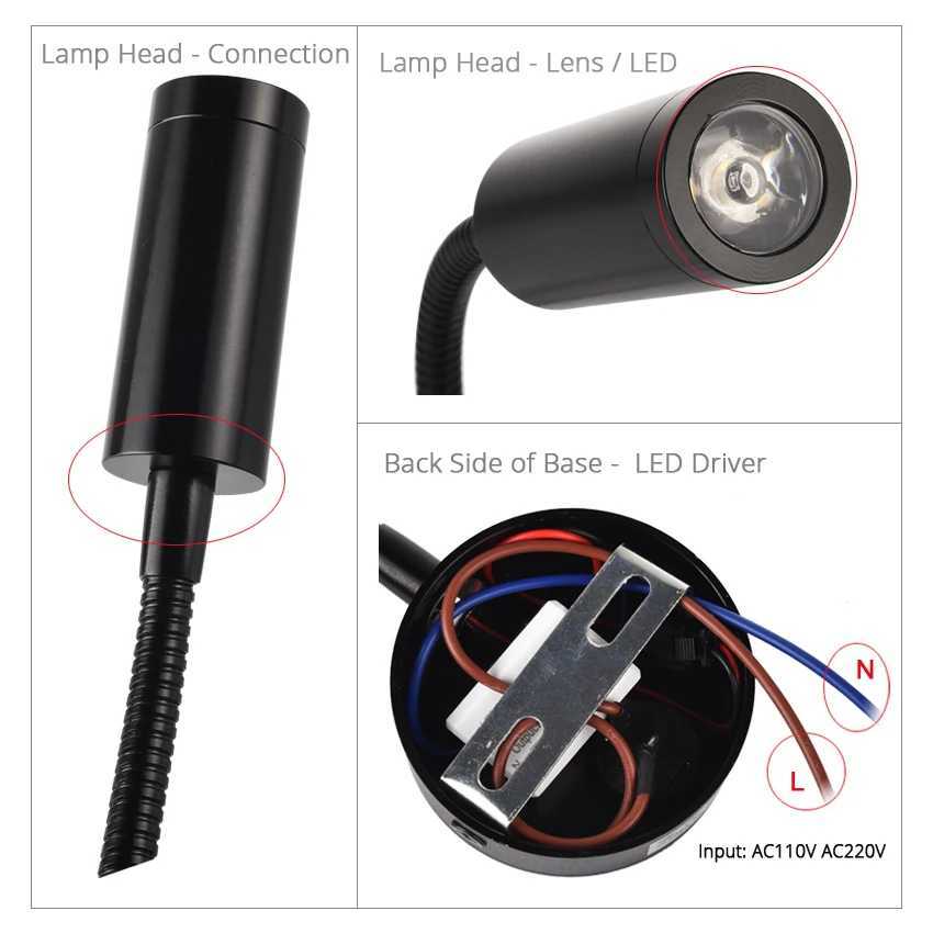 LED Wall Lamps With Knob Switch 3W AC90-260V Black Silver Bedroom Bedside Reading Light Direction Adjustable Indoor LightingXJ250526