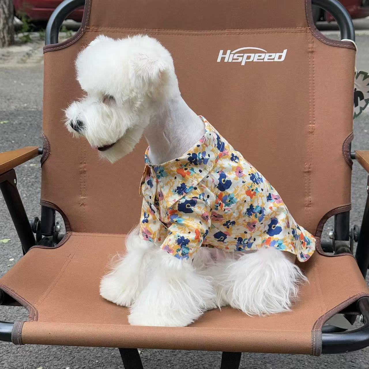 T00305 Dog clothes spring and summer thin pet shirt crayon painting cute anti-hair loss outdoor sun protection Bichon big dog clothes