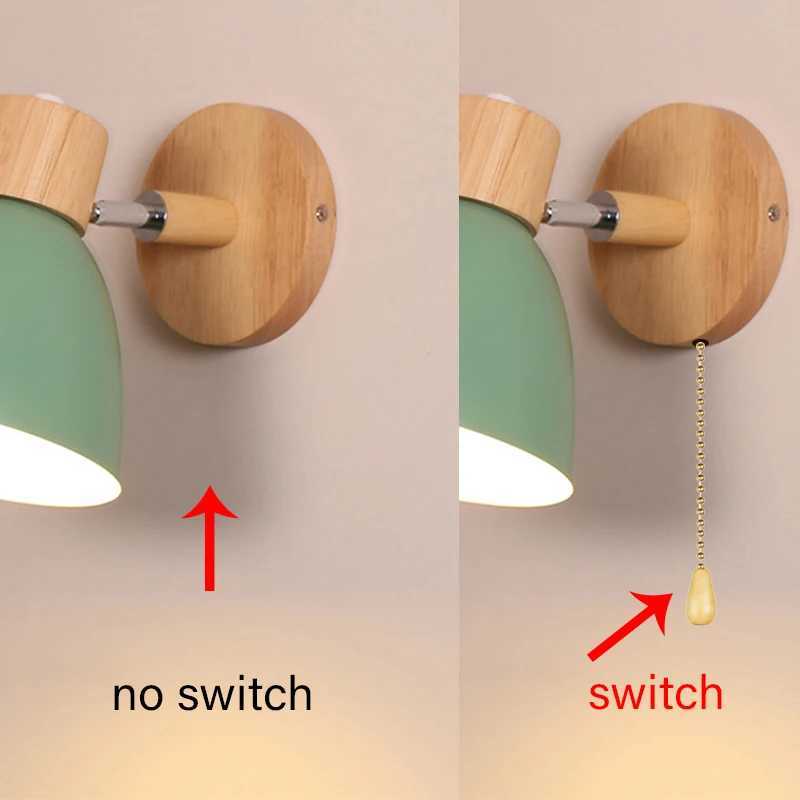Wooden Nordic Wall Lamp With Switch Modern Wall Sconce For Bedroom Living Room Home Lighting Macaroon 6 Color Steering Head E27XJ250526