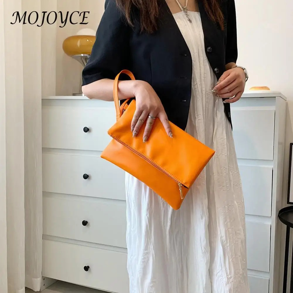 Women Envelope Clutch Bag Solid Color PU Leather Bag Folding Handbag Zipper Closure Casual Style Commuting Bag Daily Bag 250526
