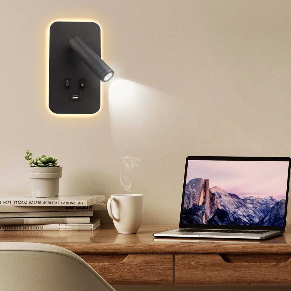 Bedside Wall Lamp LED with USB Charging Port For Kitchen Table Office Living Room Wall Mounted Reading Light Home Spotlights LEDXJ250526