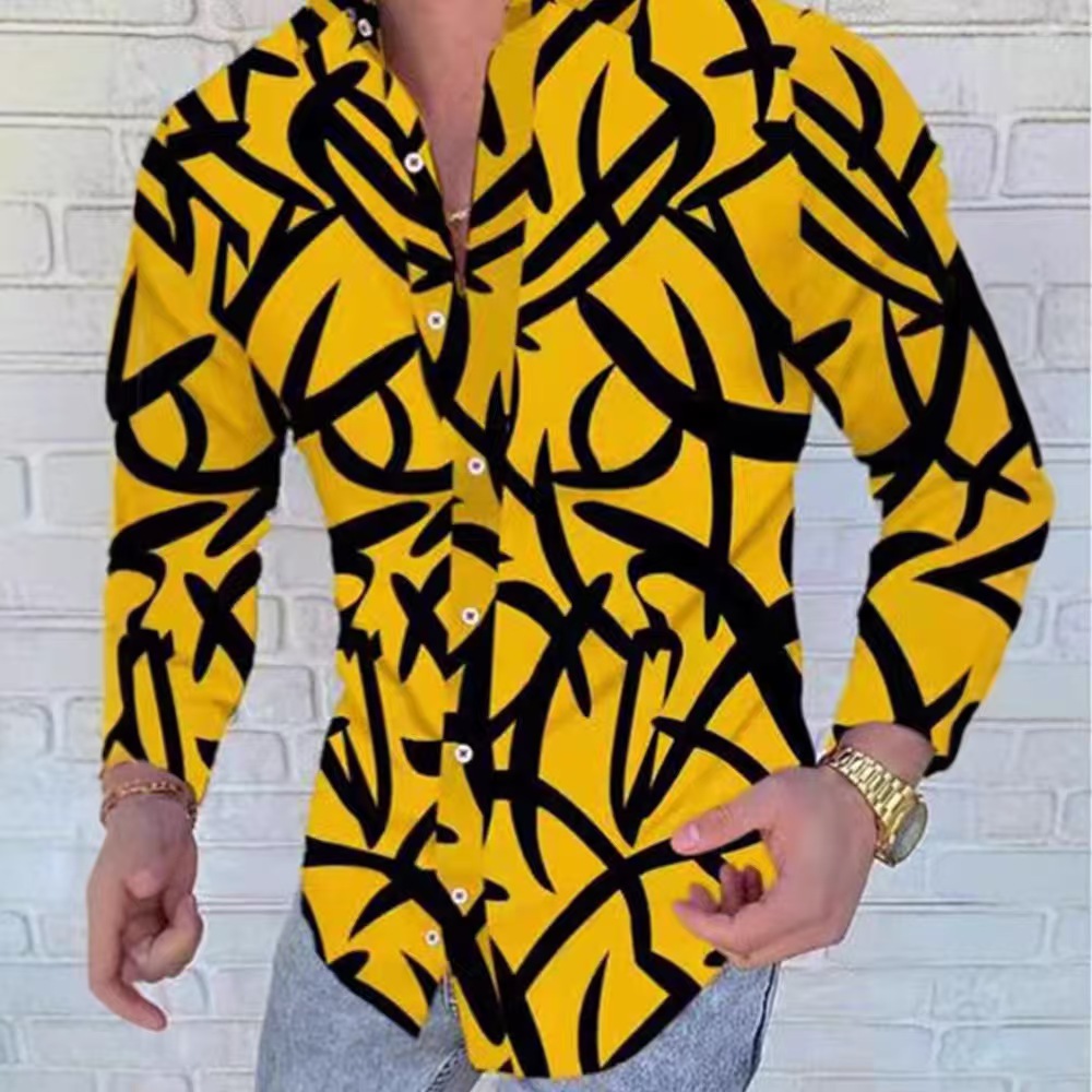 Designer mens printed casual long sleeve shirt top