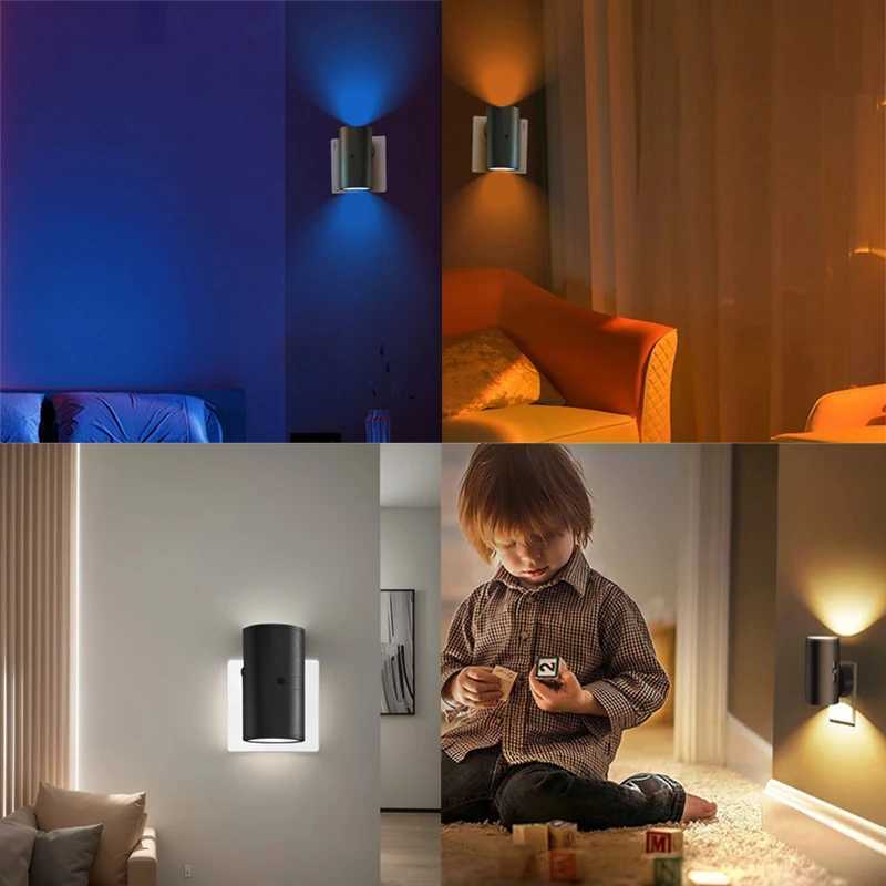 RGB LED Night Light Modern Cylindrical Wall Lamp EU/US Plug-in Sensor Adjustable Brightness for Bedroom Kitchen Corridor BedsideXJ250526