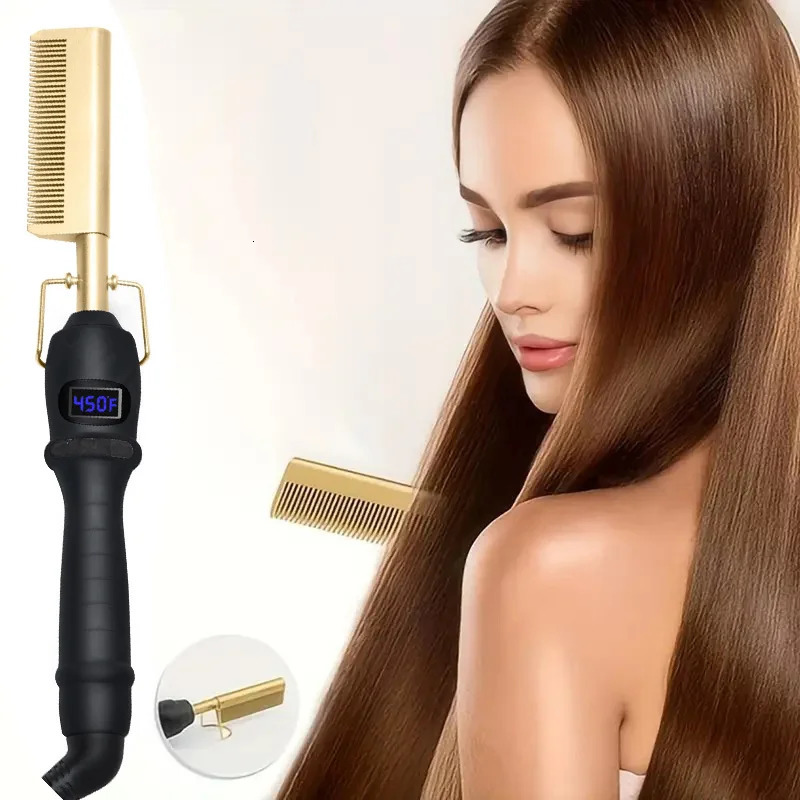 Hair Iron Straightener LCD Comb Wet And Dry Use Heating Comb Electric Environmentally Friendly Alloy Curler Iron 250520