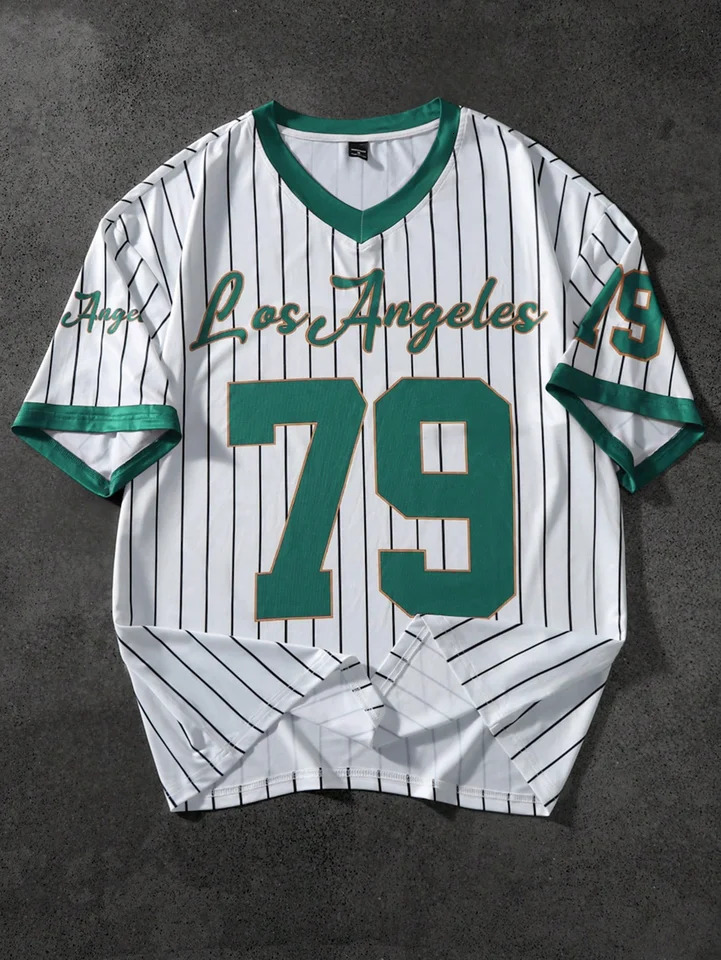 Mens streetwear college I mens sports printed Tshirt black Vneck short sleeved retro baseball style fashionable 250526