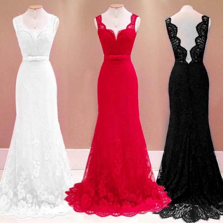 Womens lace dress sexy backless mop red deep V sleeveless Wedding Dress Bridesmaid Dress batch