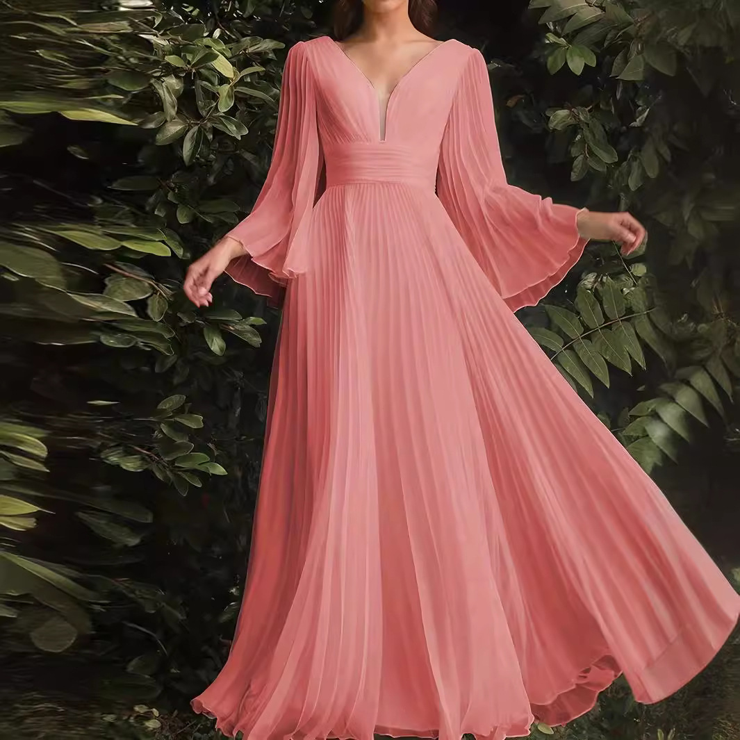 New Womens Sexy Deep V Long Sleeve Dress Slim Fit Dress