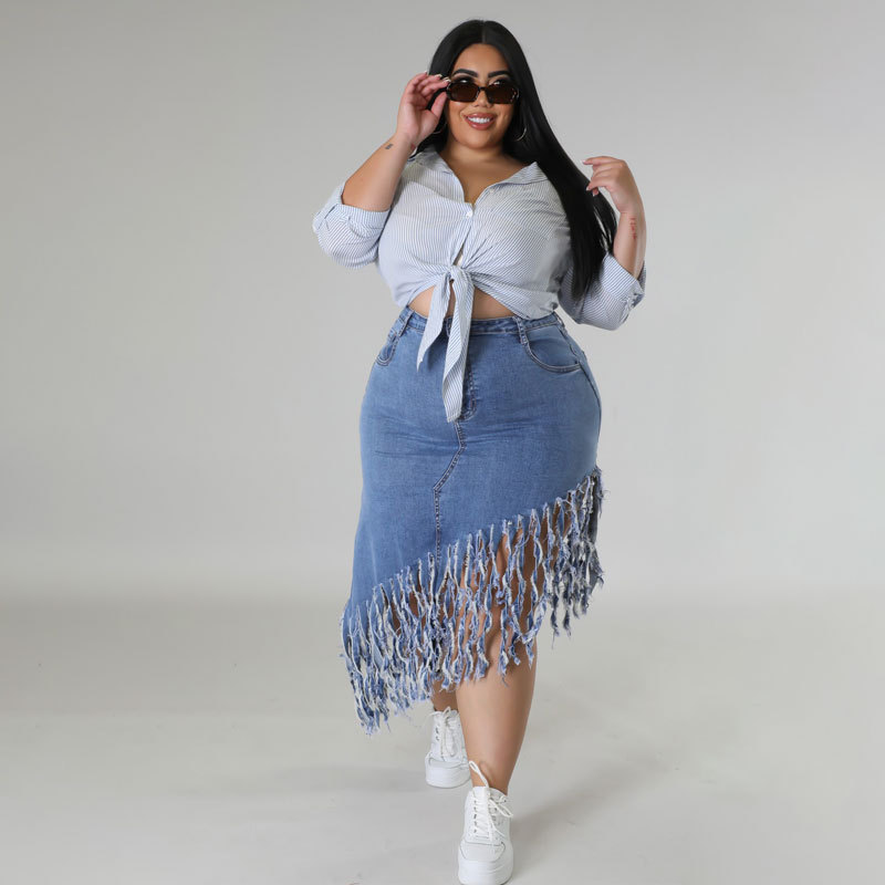 Plus-size Denim Skirt And Fringe Cross-border European And American Womens Summer New style