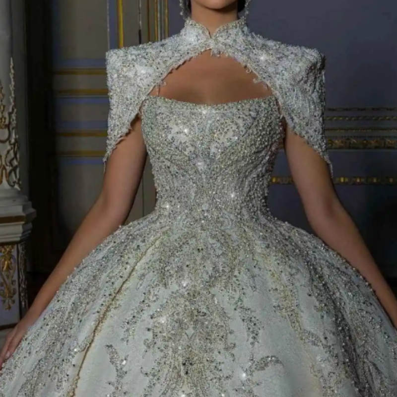 Glitter Luxury Ball Gown Wedding Dresses With Sparkling Sequins Full Beaded Pearls Arabic Dubai Bridal Gowns Special Occasion Vestidos De Novia Custom