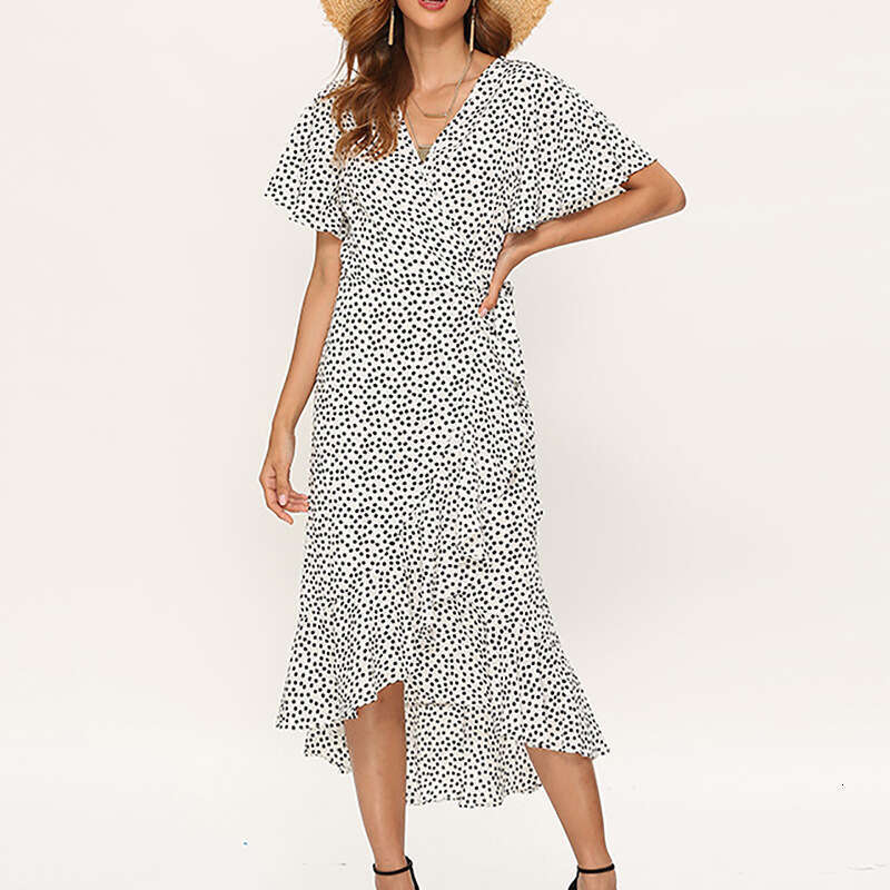 Backless Sexy Dress Spring Sexy V Neck Irregular High Waist Tie Chiffon Printed Dress Sexy Flowy Dresses
