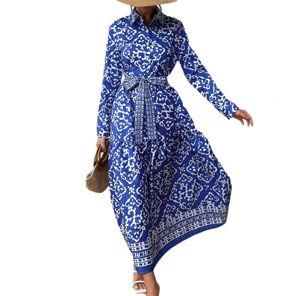 Womens dress with a niche design style lace up temperament elegant long skirt