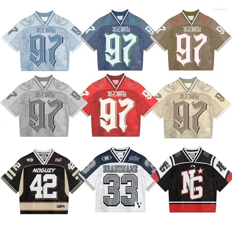 Men's T Shirts Shirt American Fashionable Breathable Splicing Loose Football Jersey Streetwear Casual Unisex Short Sleeve Top