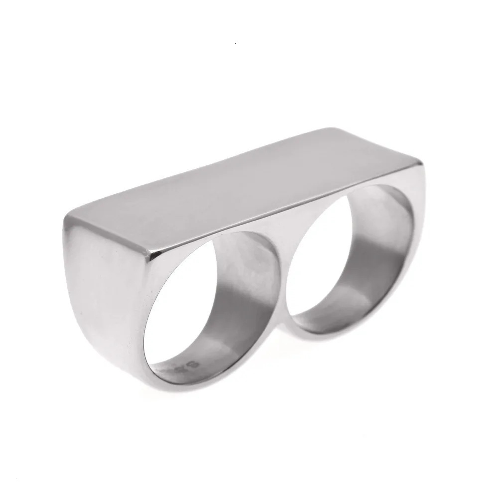 TBTK Personality Hip Hop Two Finger Rings Stainless Steel Men Punk Biker Rings Women Party Cool Ring Size 10 Available 250519