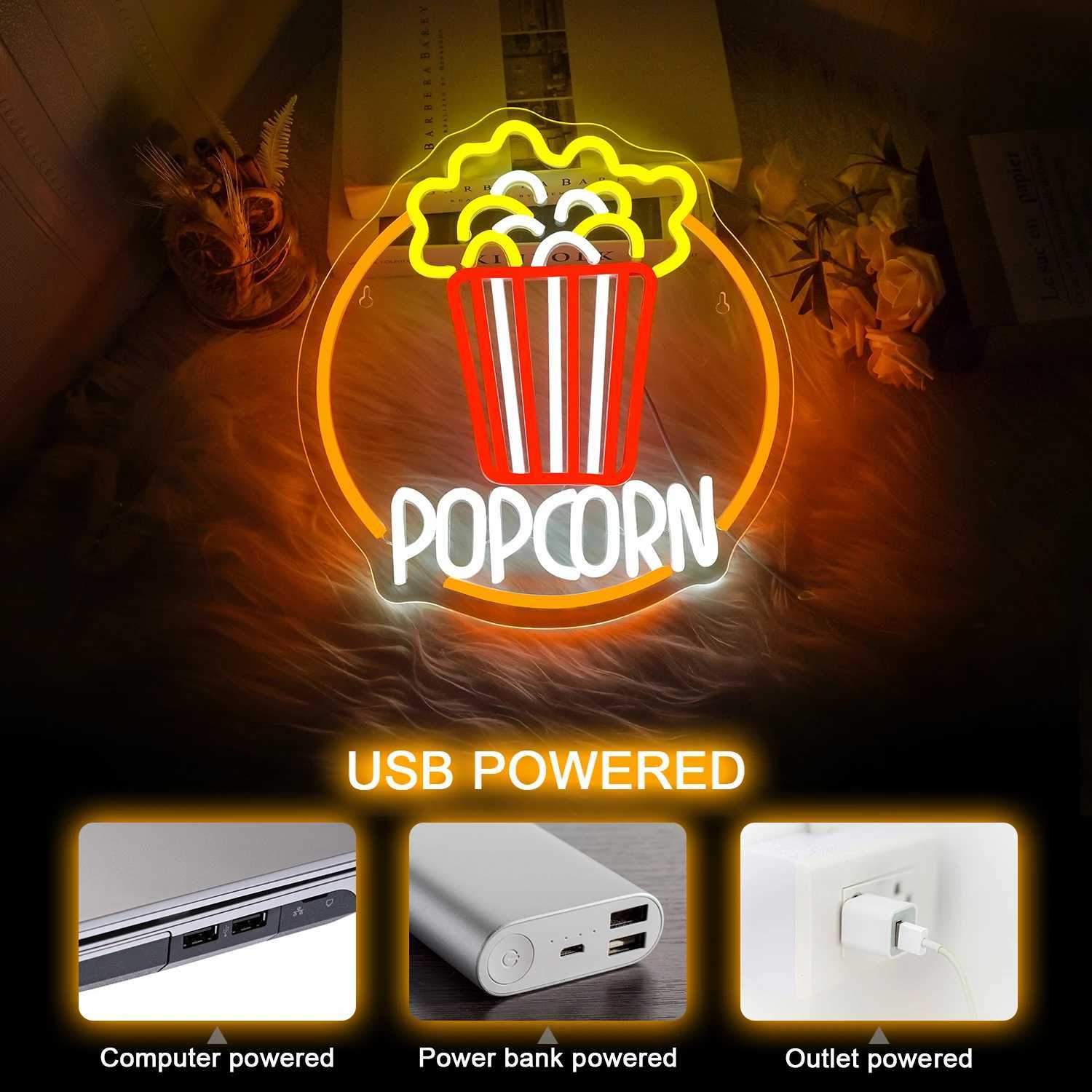 Popcorn Neon Sign for Wall Decor Neon Light Sign Popcorn Cinema LED Dimmable Neon Light for Movie Cinema Room Party Man Cave W250526