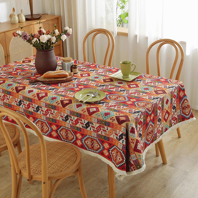 A657 Thickened Cotton and Linen National Style Fabric Tablecloth Bohemian Ins Tablecloth Tablecloth Rectangular Tassel Cover Cloth