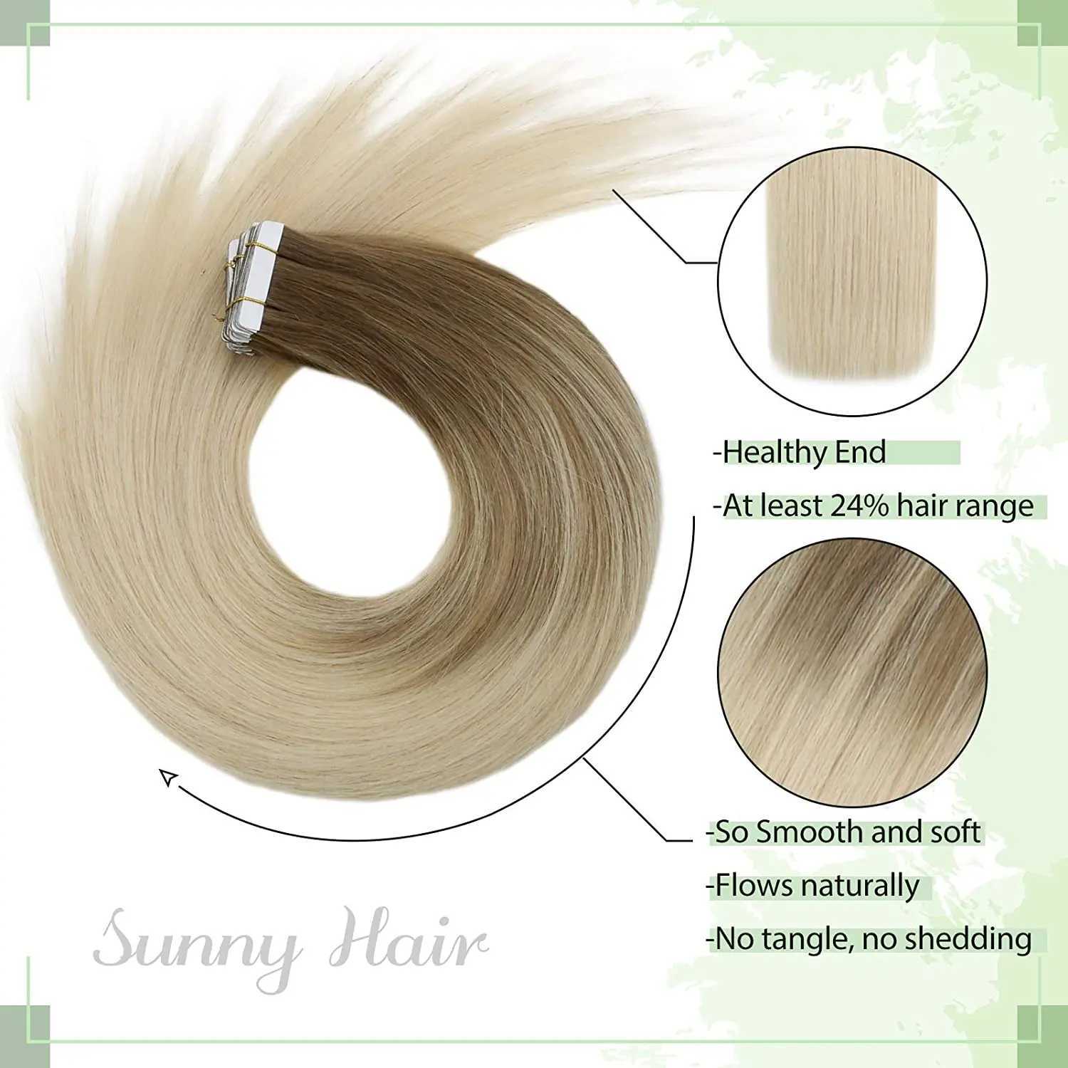 VeSunny Tape in Hair Extensions Silky Straight Hair 100% Real Human Hair Invisible Black Seamless Tape in Human Hair Extensions S25526