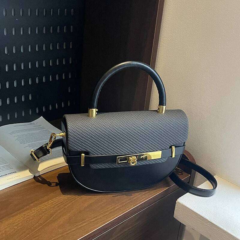 Designer Inspired Women's Satchel Bag - Full-Grain Leather Handbag with Antique Brass Hardware