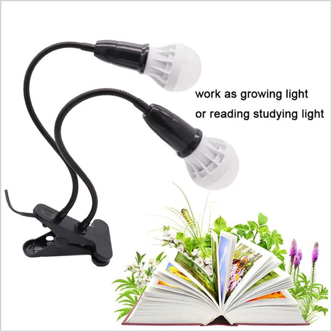Black Clip Plant Growing Lamp Full Spectrum Gooseneck Grow Lamp with 1-Head 2-Head Clip-on Lamp for Seedlings Succulents ReadingXJ250526