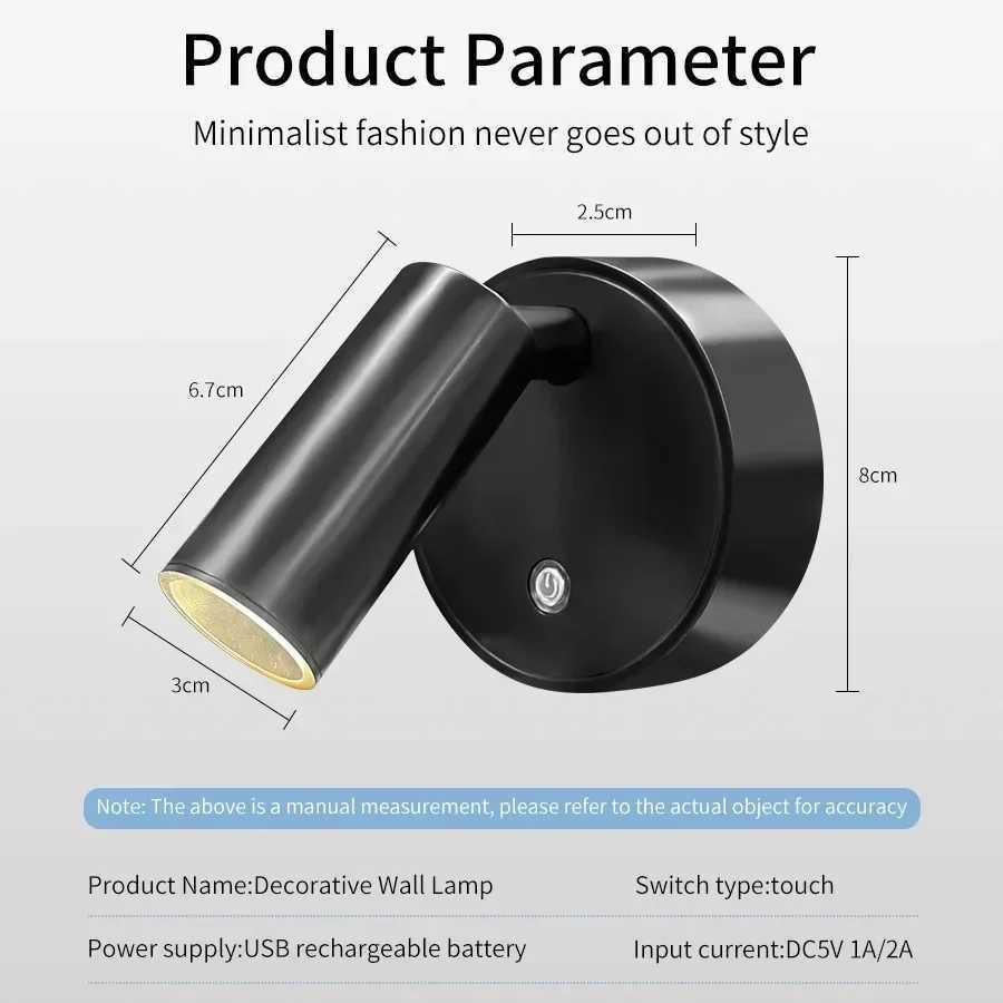 USB arj Edilebilir LED Duvar I Kablodsuz Delmeden Manyetik Spot I Dokunmatik Anahtar Kslabilir 3 Renk 360 Rotation Bedside LampXJ250526