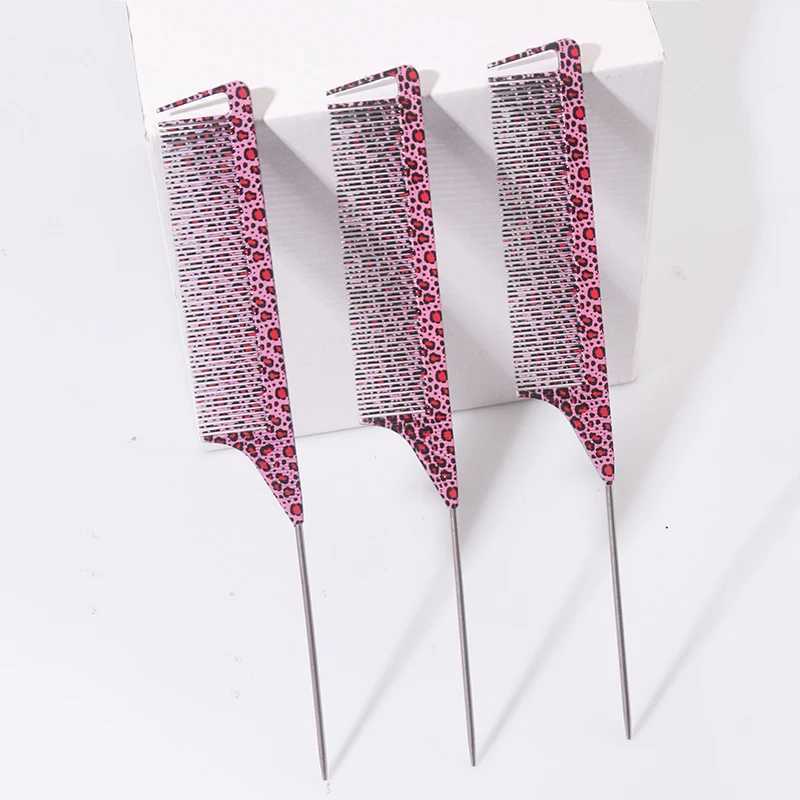 1pc Leopard Print Rat Tail Comb - Fine-tooth Anti-static Hair Styling Brush with ABS Plastic Handle and Steel Needle for Normal R250526