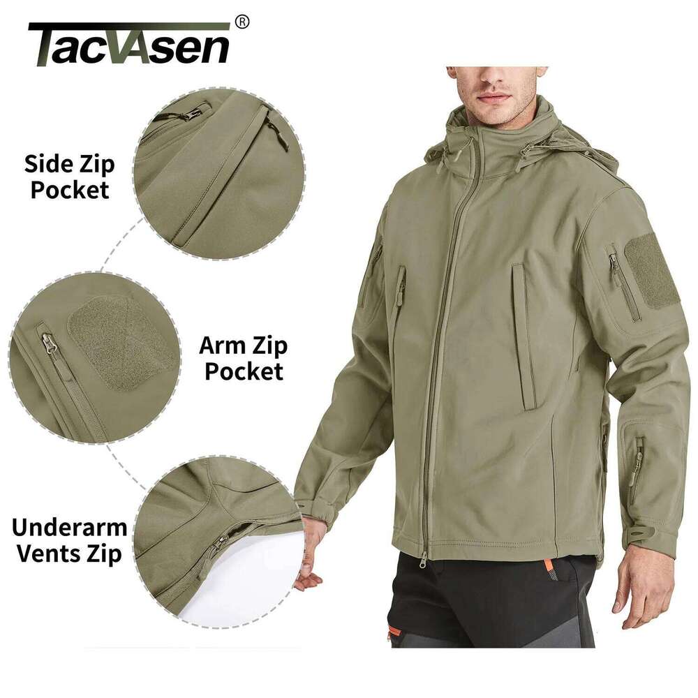 TACVASEN Winter Soft shell Water Resistant Fleece Lined Jackets Mens Outdoor Hiking Waterproof Jacket Coat Clothing Windbreaker