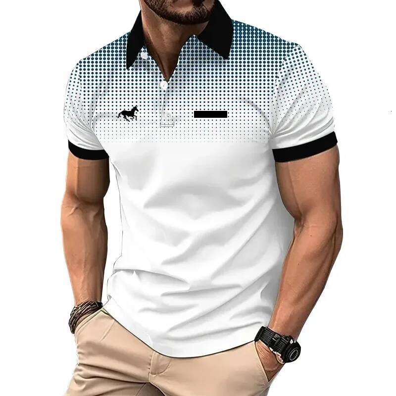 Men Summer Fashion Slim Fit Short Sleeve 100% Polyester Fake Pocket Decoration Casual Sport Golf Polo Shirt
