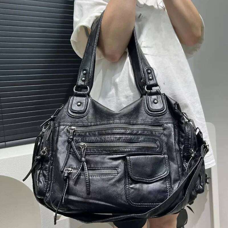 Women's Bags Designer Women's Fashion Y2k Hot Girl Motorcycle Bag Large Capacity Washed Distressed Shoulder Crossbody Handbag