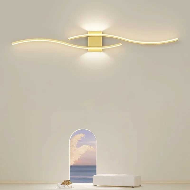 Modern LED Strip Wall Lamp Double Curve Remote Control Light Bedside Decor Black Gold Wall Sconces Living Room Bedroom LED FixtureXJ250526