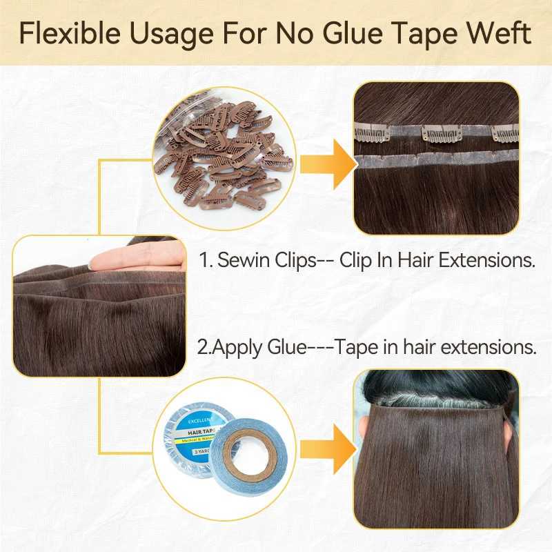 Invisible On Tape PU Weft Human Hair Bundles Real Natural Hair Seamless Glueless Injected Tape In Hair Extensions Thick Ends S25526
