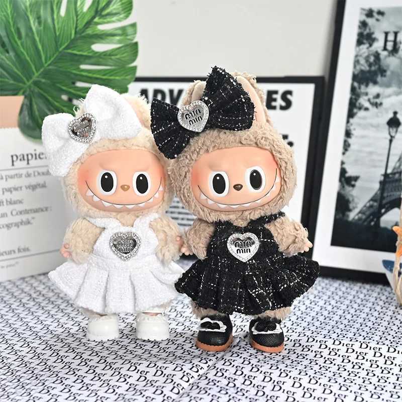 For 17cm Labubu Doll luxury clothes pink dresses Bow headband Set Labubu doll DIY girl clothing shoes skirt accessories X250526