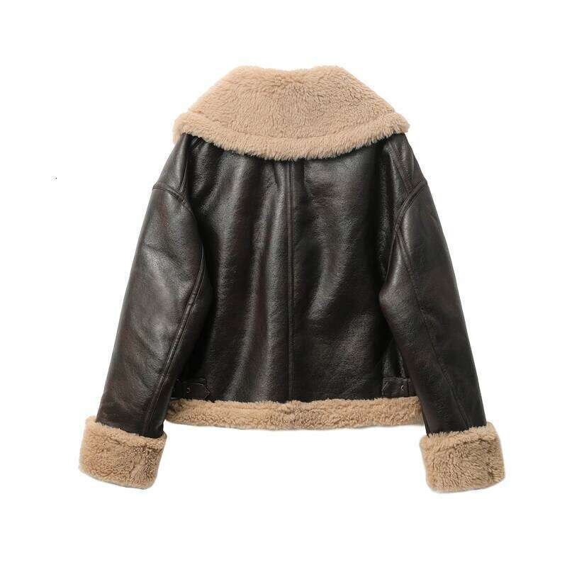 ZVRI 2024 New style Autumn winter new women's thickened warm double-sided short jacket Women's brown coat