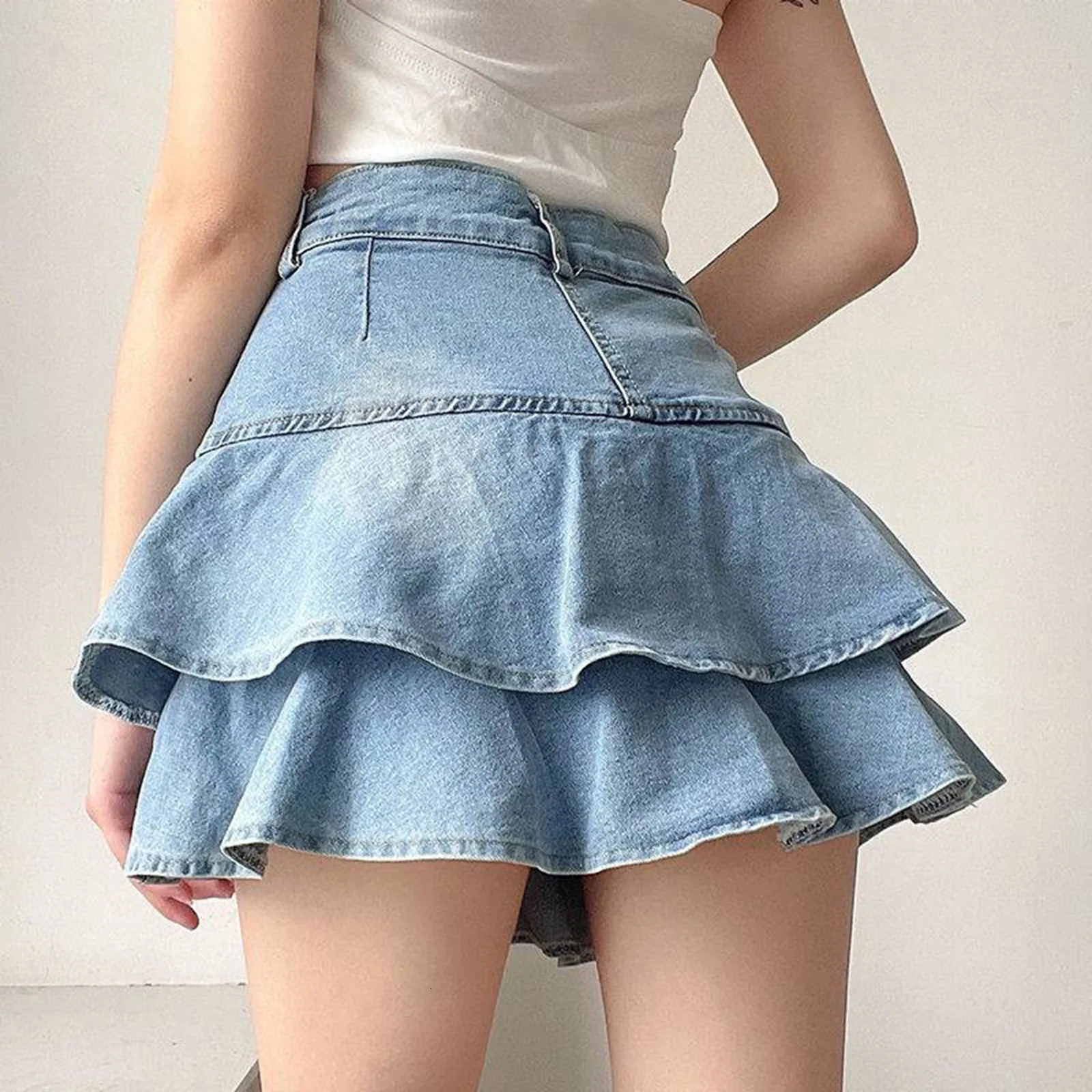 Blue Denim Skirt 2024 Fashion Printed Pleated High Waist Mini Skirts Y2k Retro Sweet Cute Sexy Streetwear Summer Women 250516Z