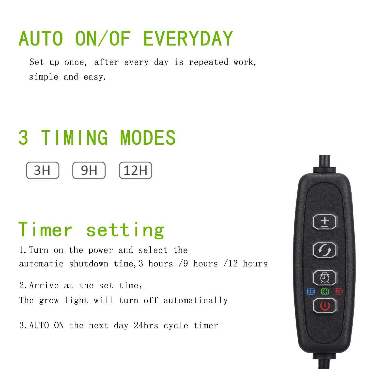 1pcs plant growth light 3/9/12h timer 3 lamp modes adjustable brightness indoor LED plant growth lightXJ250526