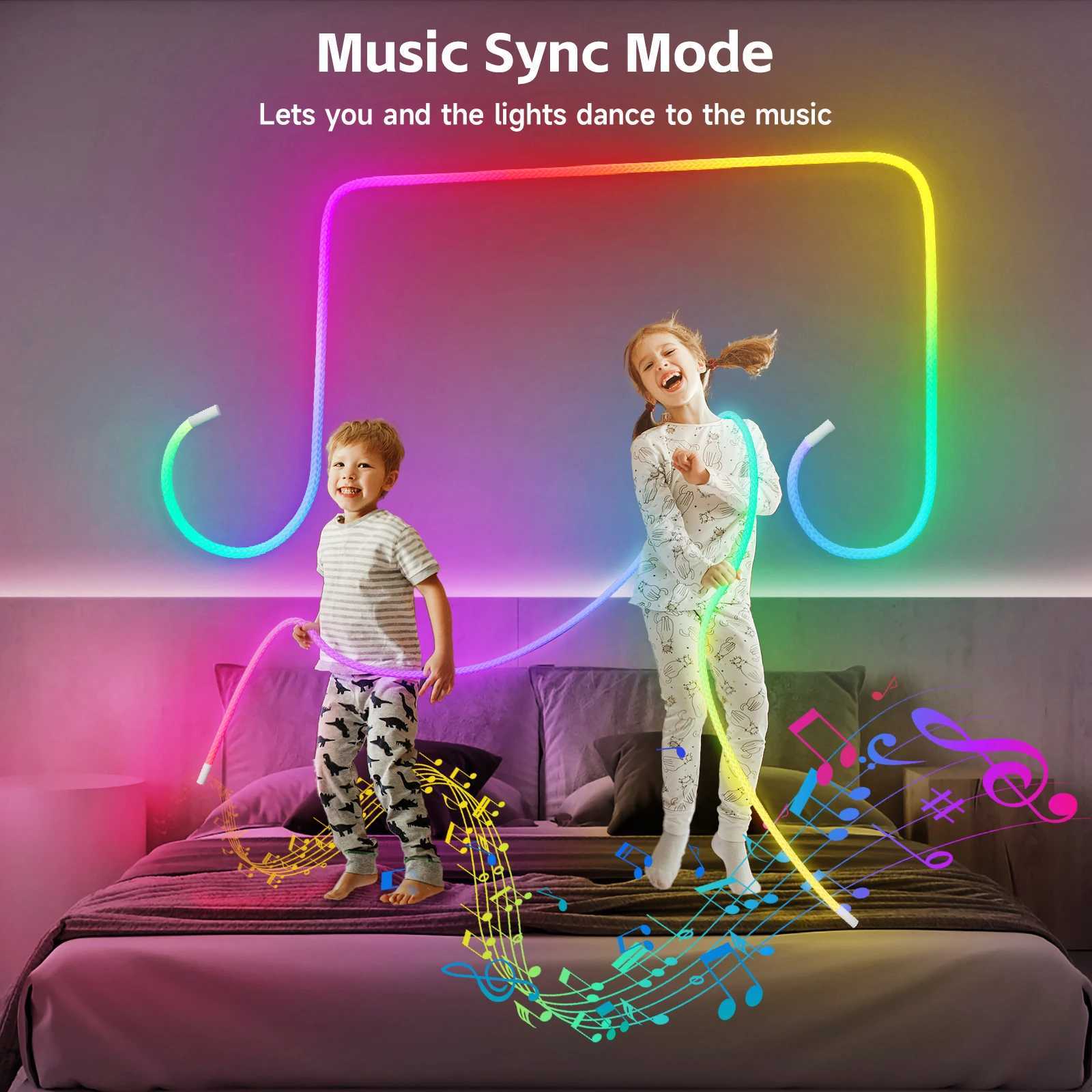 RGBIC Flexible Silicone LED Light Strip 5V Waterproof IP67 Round Reticulate Pattern 360 Degree Neon Glow Smart Rope Light W250526