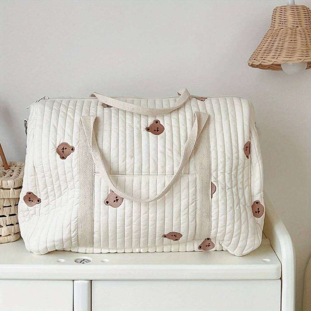 1pc Large Capacity Travel Duffel With Embroidered Design, Lightweight And Foldable, Shoulder Crossbody Bag