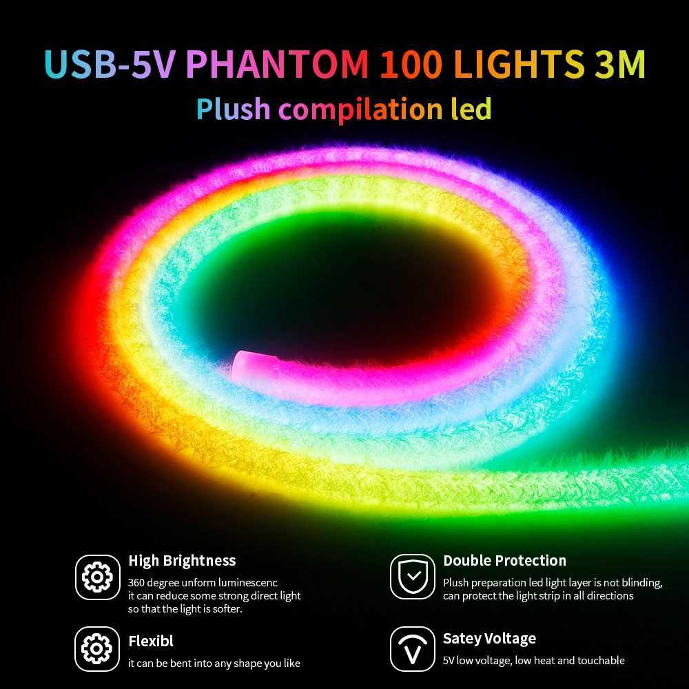DC5V WS2812B WS2811 Round Plush Pattern 3M 100Led WS2812 Neon LED Strip 360 Degree Smart RGBIC Flexible Silicone Light Tape IP67 W250526