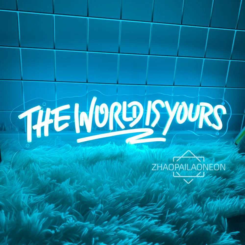 Neon Sign The World Is Yours Neon LED Sign Boy Girl Bedroom Game Room Decor Wall Hanging Neon Lights Personalized Gift Birthday W250526