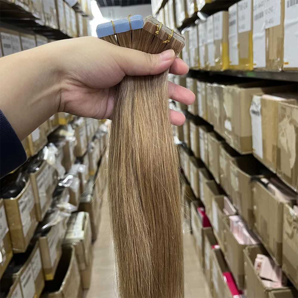 27# Tape in Hair Extensions Light Brown Color 100% Real Human Hair 20pcs 30g/pack Natural Straight Hair Extensions for Women S25526
