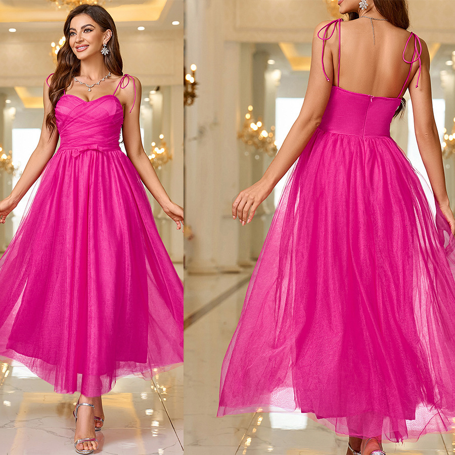 Summer New Strap Dress Solid Color Elegant Womens Mesh Skirt