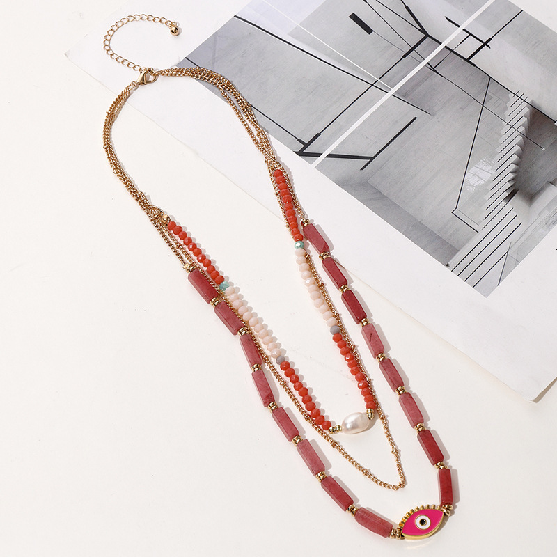 Korean version of multiple necklaces, Devil's Eye necklace, personalized colored beads, natural stone